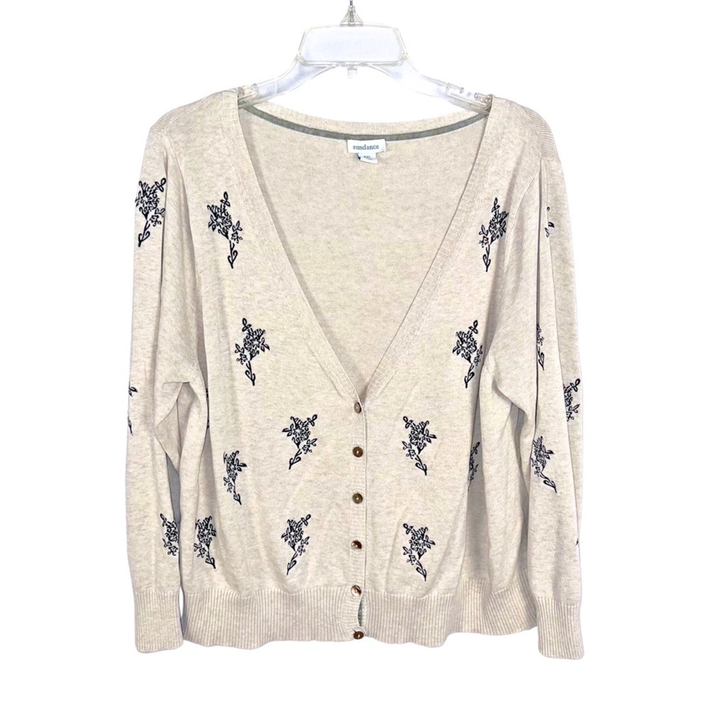 Sundance Oatmeal Embroidered Long Sleeve Button Up Boho Cardigan Sweater‎ XXL